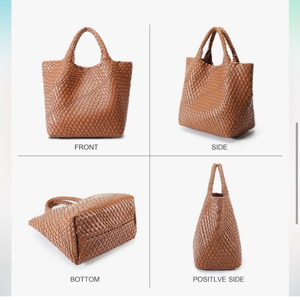 Elegant Brown Vegan Leather Woven Tote Bag 💼